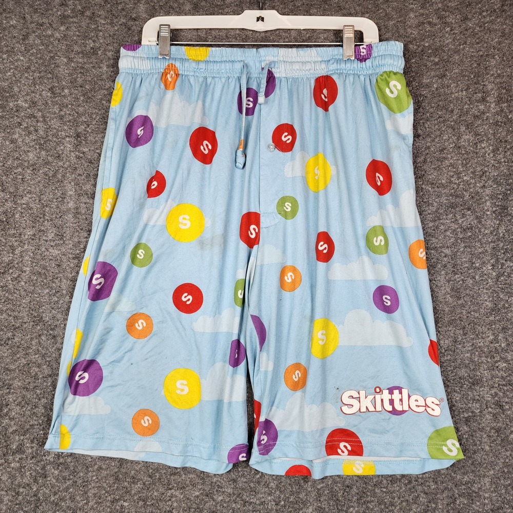 Skittles Lounge Shorts Men XXL Light Blue Candy Clouds Graphic Pajamas Sleepwear